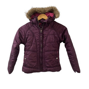 Hawke & Co Girls Puffer Jacket Size 6 Pink Metallic Faux Fur Hoodie